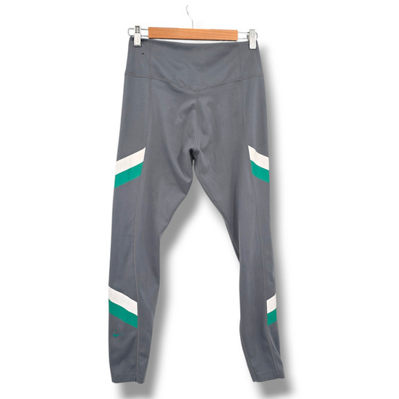 Nike Women's Dri-Fit Striped Detail Leggings Gray White Green Size Medium‎ - Picture 2 of 10